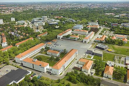 Foto: Luftaufnahme vom Weinberg-Campus der Universität Halle-Wittenberg 