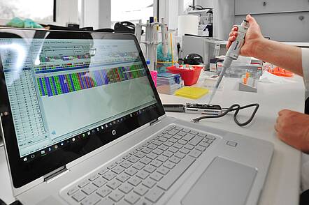 Foto: Studierender im Labor zeichnet Daten auf einem Laptop auf